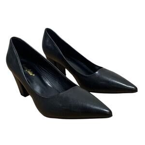 VenusCelia Womens Size 9 Black 3" Block Heel Closed Pointed Toe PU Leather Shoes